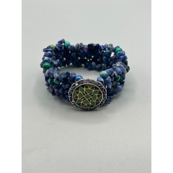 Carolyn Pollack Relios Blue Sodalite Turquoise Elastic Bracelet 925 Silver - Picture 2 of 8